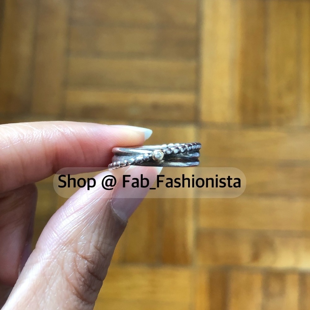 Retired Pandora Silver & 14k Gold Diamond Ring